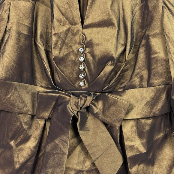 R&M Richards Bronze Metallic Top Womens 14W Tie Waist Zip Back *READ FLAW* NWT - Picture 9 of 10